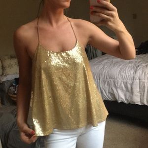 Flowy gold sequin racerback Top